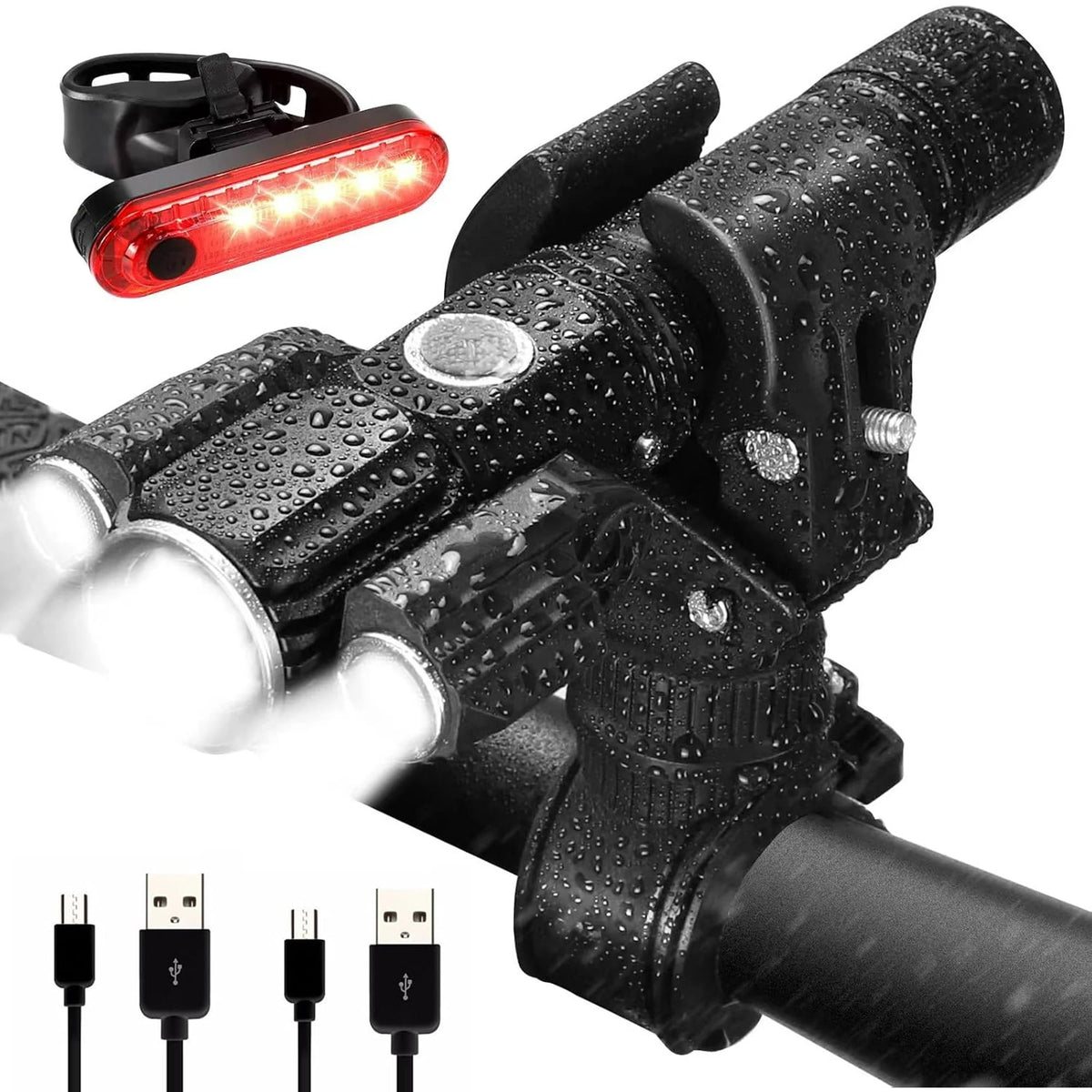 10000LM Super Bright Rechargeable Bike Light Set 4+4 Modes Powerful Bicycle Front Headlight and Back Taillight Triple IPX6 Waterproof Bike Lights for Night Riding Bike Light for Road Mountain Cycling