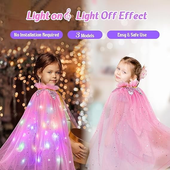 LED Princess Dress Up kids Costume Props Halloween Christmas 11Pcs Fairy Princess for Toddler Girls Costume Sets Cape Wand Headband Tutu Skirt Jewelry New Year Gifts for Girls 3 4 5 6 7 8 Year Old